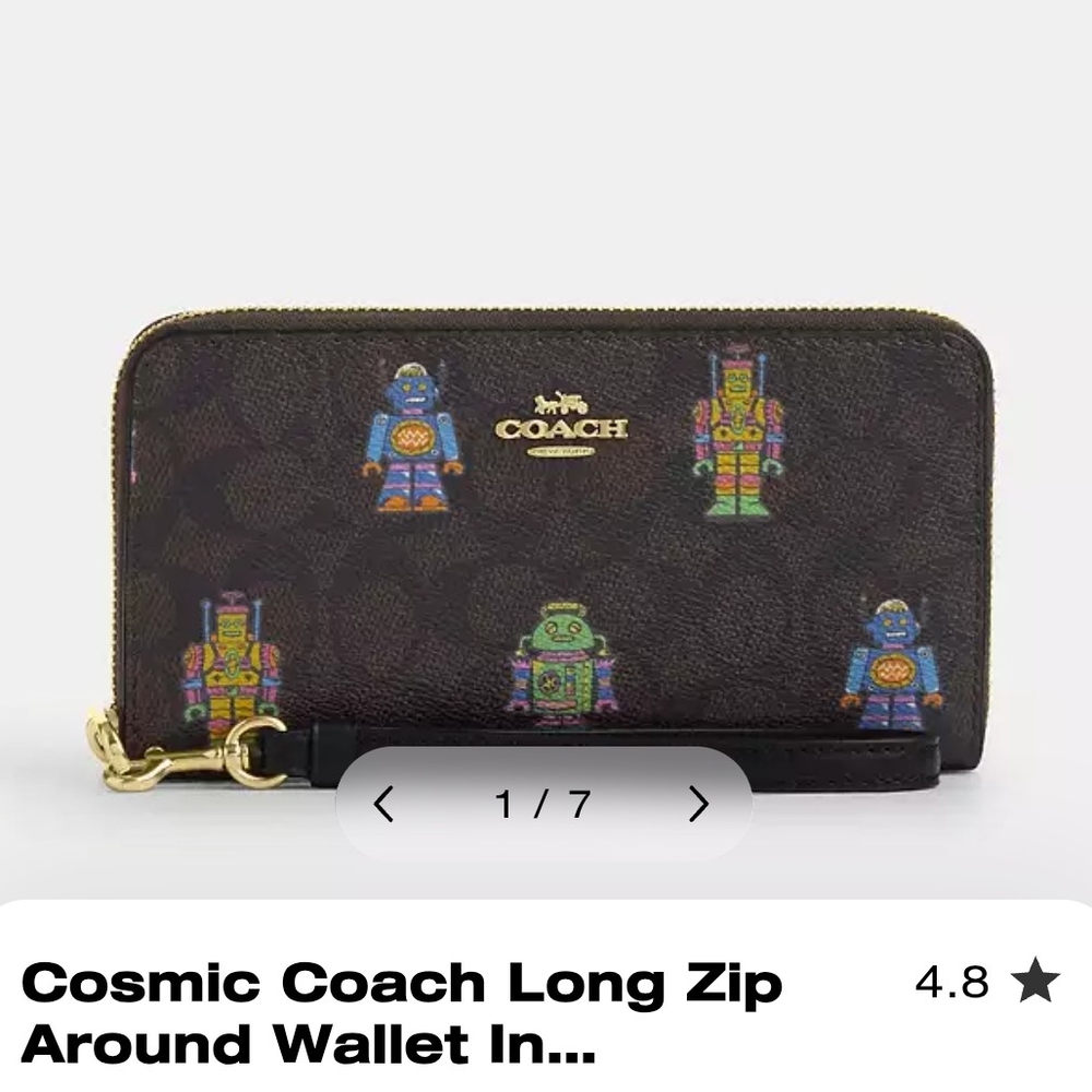 NWT, Coach Black Leather Wallet with Robot Print